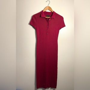 House of Harlow 1960 Maroon/Pink Ribbed Polo Midi Dress, Medium